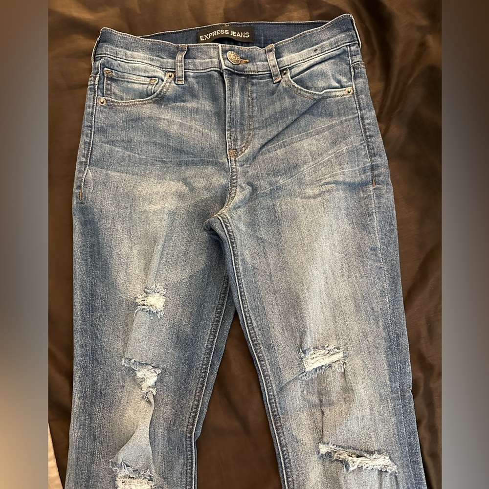 Express Blue Skinny Distressed Jeans
